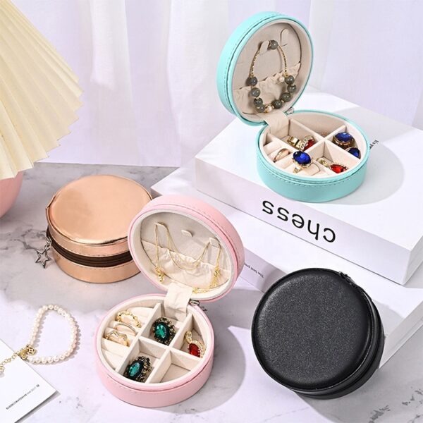 Mini Round Custom Ring Earring Necklace Gift Box Small Travel Jewelry Storage Organizer PU Velvet Jewelry Case - Image 3