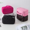 Bulk Custom Design Logo Double Layers Soft Luxury Women Toiletry Travel Brush Cosmetic Bag Makeup Bag With Mirror - Image 6