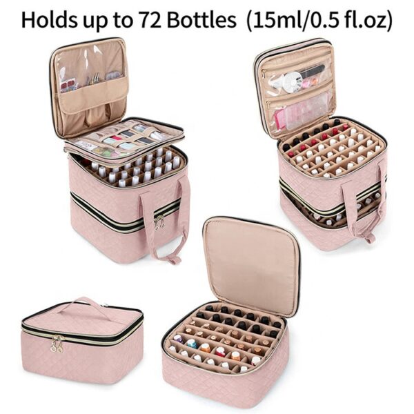 Wholesale BSCI Bulk Custom Design Logo Women Nail Tool Organizer Makeup Bag Cosmetic Bag Hold 72 Nail Polish Storage Bag - Image 4