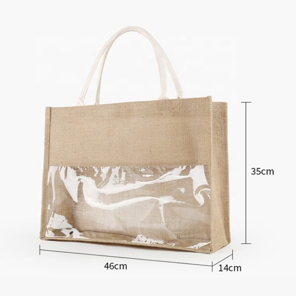 Wholesale BSCI Hot Selling Bulk Custom Logo Handle Jute PVC Reusable Shopping Bags Tote Bag - Image 3