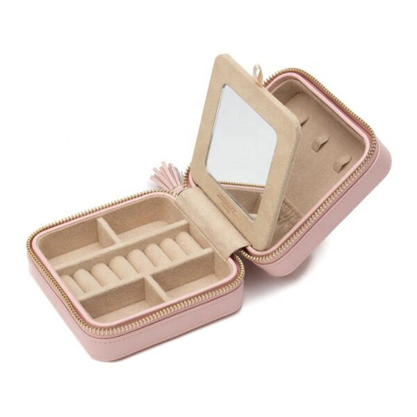 High Quality Mini Custom Ring Earring Necklace Gift Box Small Travel Jewelry Case Storage Box PU Jewelry Organizer With Mirror