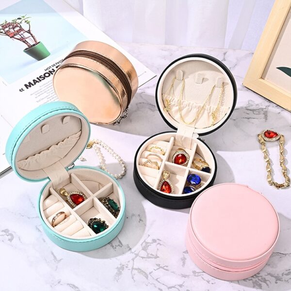 Mini Round Custom Ring Earring Necklace Gift Box Small Travel Jewelry Storage Organizer PU Velvet Jewelry Case - Image 2