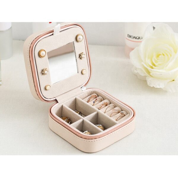 New Mini Custom Ring Earring Necklace Gift Box Small Travel Jewelry Case Storage Organizer PU Jewelry Box With Mirror - Image 6