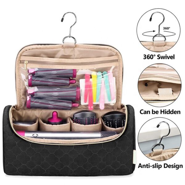 BSCI Bulk Custom Design Logo PU Luxury Women Toiletry Travel Cosmetic Hair Dryer Storage Bag - Image 3