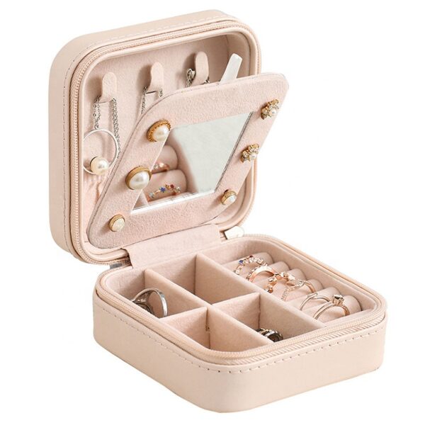 New Mini Custom Ring Earring Necklace Gift Box Small Travel Jewelry Case Storage Organizer PU Jewelry Box With Mirror - Image 4